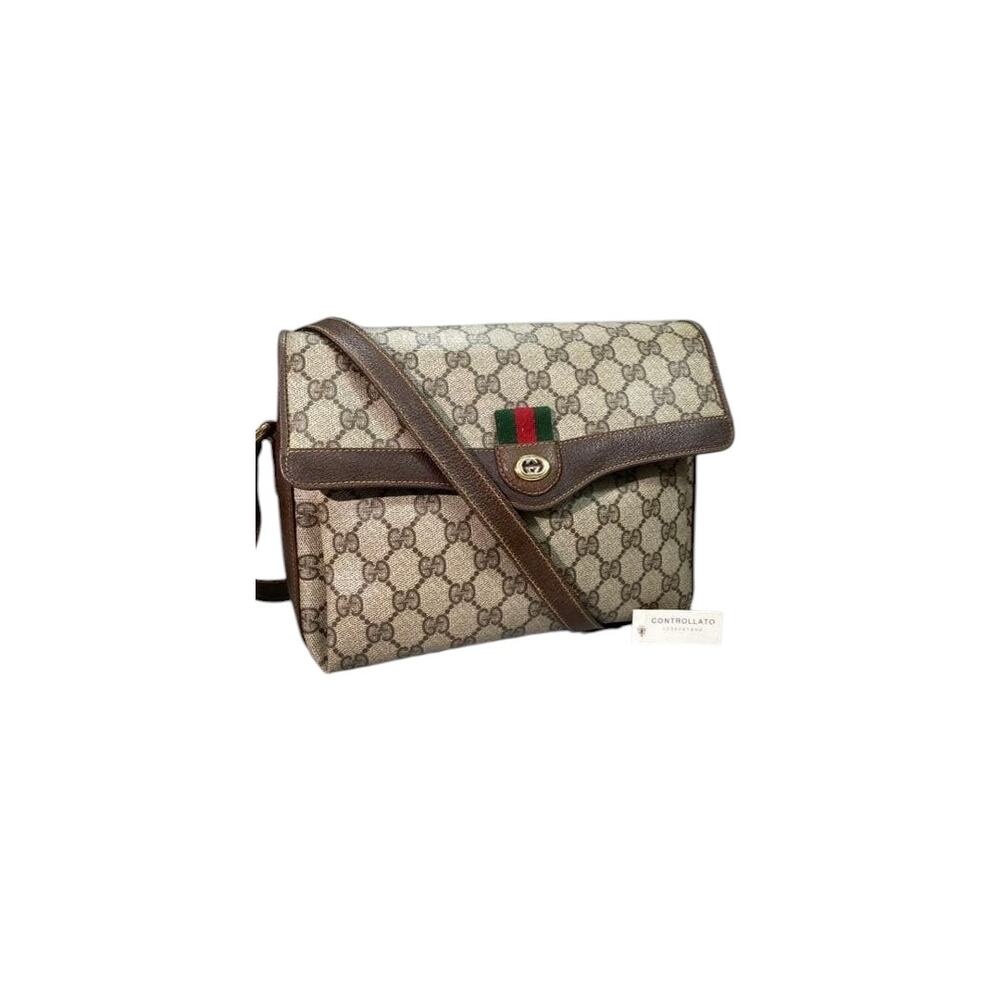 Vintage Gucci GG Monogram Web Stripe Crossbody Shoulder Bag Brown